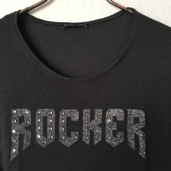 Zara Studded Cropped T Shirt Womens L Round Neck ROCKER Studded Embellishment - Picture 2 of 14